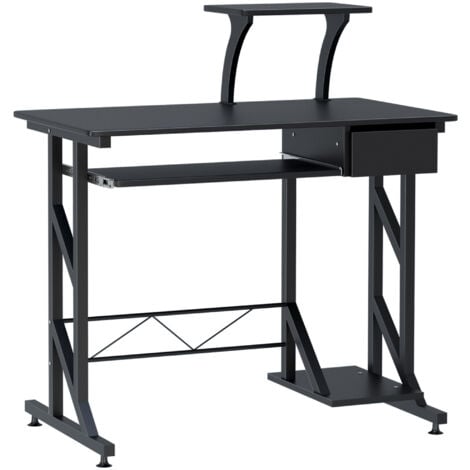 easycomfort scrivania per computer salvaspazio in acciaio e legno con cassetto, ripiano tastiera estraibile