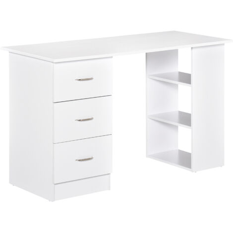 easycomfort scrivania porta pc con 3 cassetti e 3 ripiani, scrivania per camera e ufficio in legno 120x49x72cm bianco