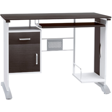 easycomfort scrivania porta pc da ufficio con cassetti in legno, 100x52x75cm, colore noce