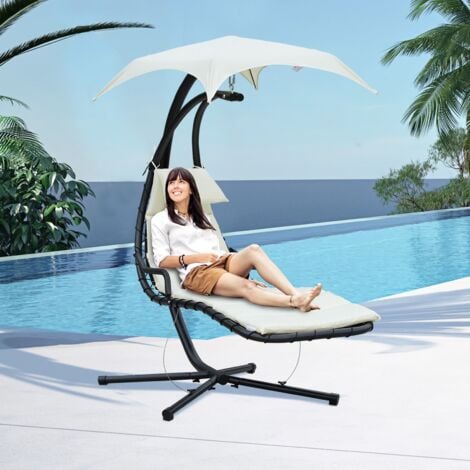 easycomfort sdraio sospesa da giardino, lettino sospeso imbottito per esterno con tettuccio, crema 190x115x190cm