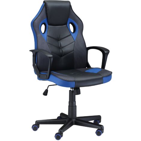 easycomfort sedia gaming ergonomica, poltrona da ufficio girevole con rotelle in pelle pu nera e blu, altezza regolabile