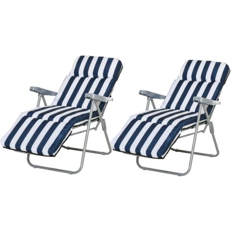easycomfort sedia sdraio per esterni da 2 pezzi pieghevole e reclinabile, lettino prendisole con cuscino imbottito, blu e bianco