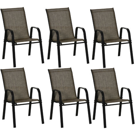 Easycomfort Sedie da Giardino Set 6 Pezzi, Sedie da Esterno Impilabili in Metallo e Tessuto Traspirante, Marrone