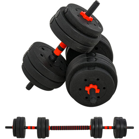 easycomfort set 2 manubri convertibili in bilanciere, 25kg totali con 12 dischi pesi acciaio e plastica allenamento a casa