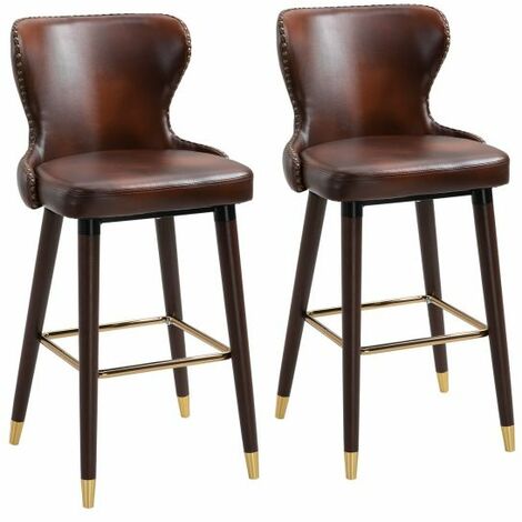 EASYCOMFORT Set 2 Sgabelli da Bar Alti in Stile Industriale con Schienale e Poggiapiedi, Seduta in Finta pelle e Gambe in Legno, Sgabelli Vintage per Cucina e Ristorante, 52x53x101cm