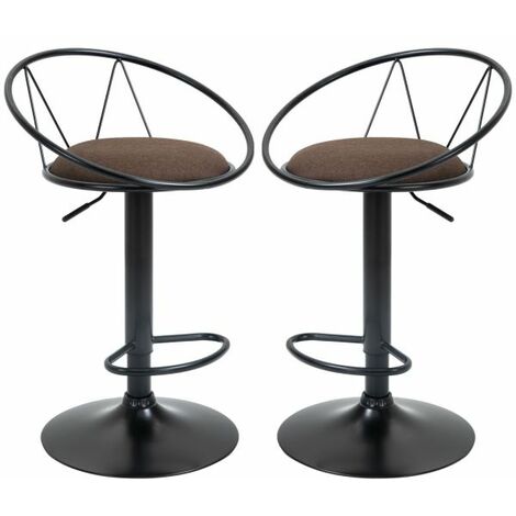 EASYCOMFORT Set 2 Sgabelli da Bar Girevoli con Schienale e Poggiapiedi in Metallo, Altezza Regolabile e Seduta Imbottita per Soggiorno e Cucina , Marrone 51x46x78-100cm