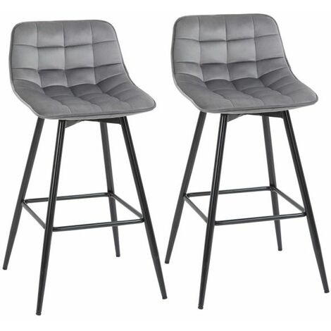 EASYCOMFORT Set 2 Sgabelli da Bar Sedie Imbottite Stile Nordico Velluto Grigio