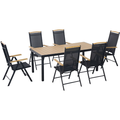 easycomfort set 7pz tavolo con sedie da giardino pieghevoli e regolabili in texteline, nero