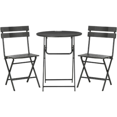 Easycomfort Set da Giardino 3 Pezzi con 2 Sedie e Tavolo Pieghevoli in Acciaio e HDPE, Grigio Scuro