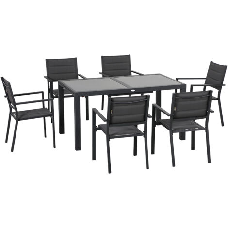Easycomfort Set da Giardino con Tavolo Allungabile in Vetro e 6 Sedie con Seduta Traspirante, Grigio Scuro