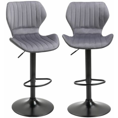 EASYCOMFORT Set di 2 Sgabelli da Bar Alti in Velluto Imbottiti con Altezza Regolabile , Sgabelli Cucina Girevoli con Schienale e Poggiapiedi, 47x51.5x94-114cm Grigio