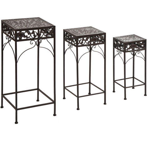 easycomfort set di 3 pezzi sgabelli supporto per piante classico in ferro, marrone