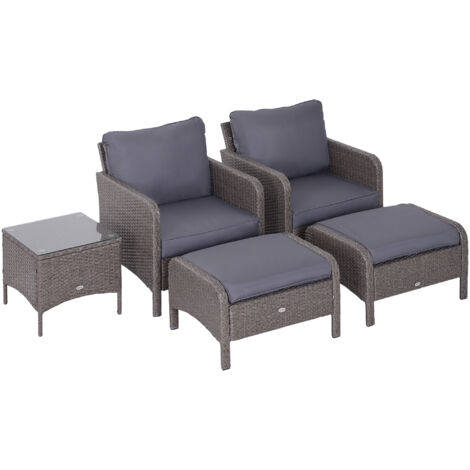 easycomfort set mobili da giardino 2 poltrone 2 poggiapiedi 1 tavolino in vetro temperato rattan grigio