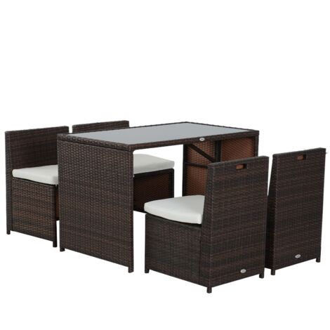 easycomfort set mobili da giardino in rattan 5pz tavolo pranzo 4 sedie con cuscini