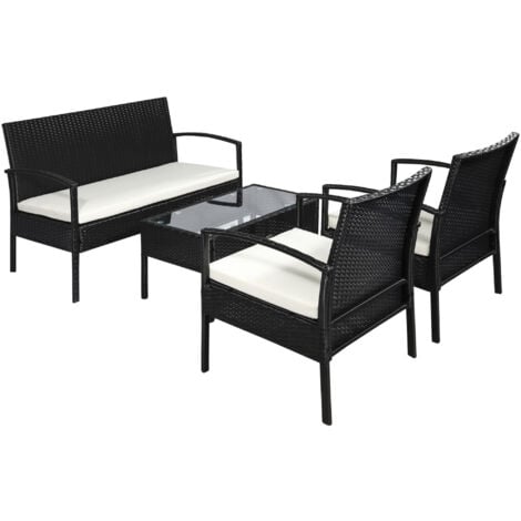 easycomfort set mobili da giardino in rattan sintetico composto da 1 tavolino 2 poltrone e 1 divano a 2 posti nero e crema
