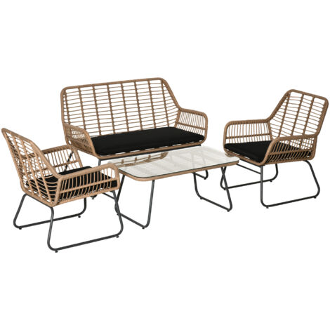 easycomfort set mobili da giardino stile boho in rattan pe con 2 poltrone, divanetto e tavolino