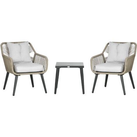 Easycomfort Set Tavolino e Sedie da Giardino 3 Pezzi in Rattan PE e Acciaio con 2 Sedie Moderne e 1 Tavolino da Caffè
