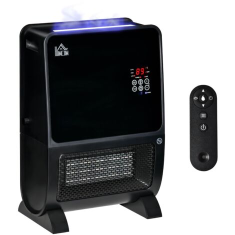 easycomfort stufa elettrica 2in1 con umidificatore, luce led 3 colori, timer e telecomando, 33x21x49.5 cm, nero