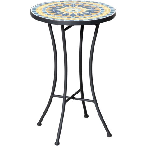 Easycomfort Tavolino da Giardino in Metallo con Piano d'Appoggio a Mosaico, Ф35.5x53.5cm