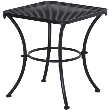Easycomfort Tavolino da Giardino Quadrato in Acciaio con Piano Traforato, 45x45x50 cm, Nero