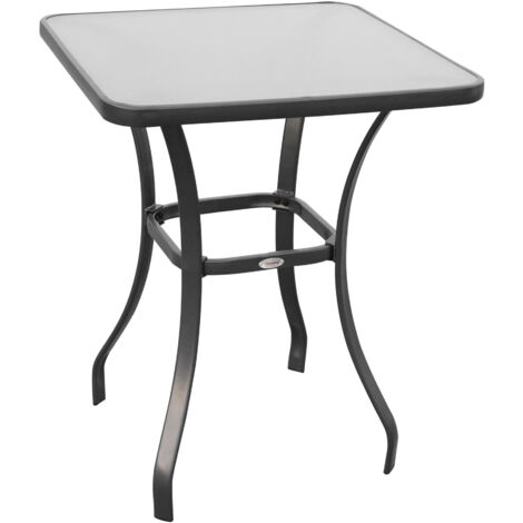 easycomfort tavolino moderno piano in vetro temperato, tavolo da giardino esterno metallo 68.5x68.5x84cm grigio