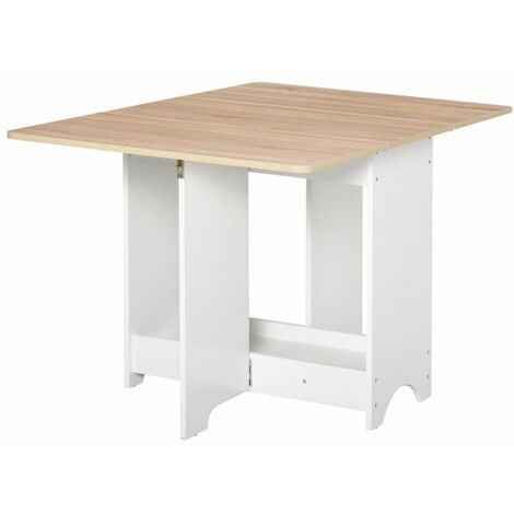EASYCOMFORT Tavolo Consolle a Ribalta con Vano Mensola, Tavolino da Salotto e Cucina Pieghevole Salvaspazio, Color Legno e Bianco, 118x80x72cm