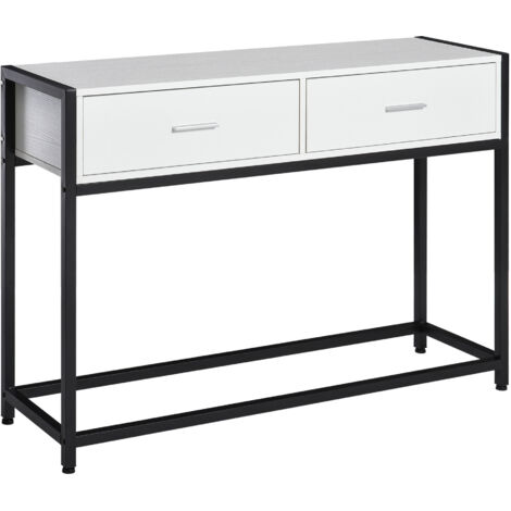 easycomfort tavolo consolle per ingresso con 2 cassetti in legno bianco e metallo nero