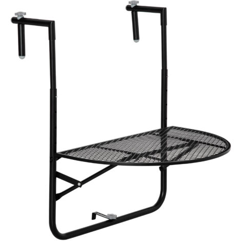 Easycomfort Tavolo da Ringhiera Pieghevole e Regolabile in Metallo, 60x60x57-72cm, Nero