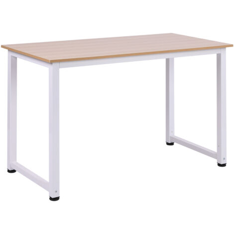 easycomfort tavolo scrivania in legno mdf color rovere e gambe in metallo bianco