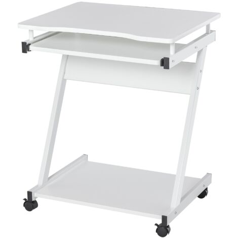 easycomfort tavolo scrivania porta pc piano tastiera a scomparsa e 4 ruote, bianco