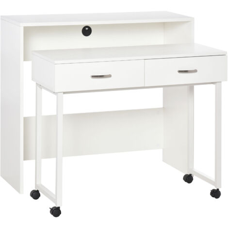 easycomfort tavolo scrivania salvaspazio per camera e ufficio, scrivania con cassetti e ruote, postazione di lavoro doppia o singola, 100x36x88cm, bianco
