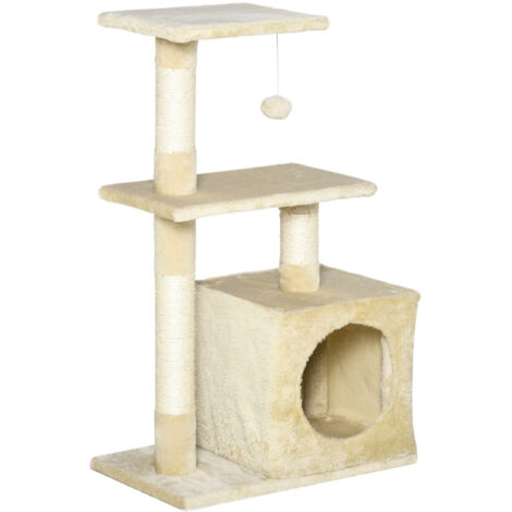 EASYCOMFORT Tiragraffi ad Albero per Gatti con Cuccia, Cuscino,  Rivestimento Peluche e Pali in Corda Sisal