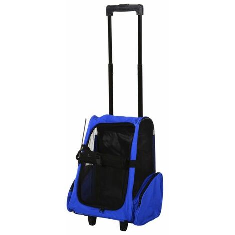 EASYCOMFORT Trasportino Zaino 2 in 1 per Cani e Gatti con Tasche Laterali, Maniglia Telescopica e Ruote, 42x25x55cm, Blu