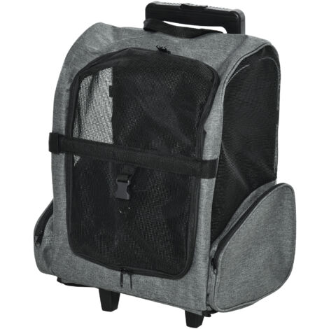 easycomfort trasportino zaino 2 in 1 per cani e gatti con tasche laterali, maniglia telescopica e ruote, 42x25x55cm, grigio