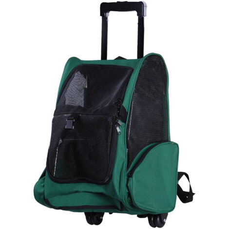 easycomfort trasportino zaino 2 in 1 per cani e gatti con tasche laterali, maniglia telescopica e ruote, 42x25x55cm, verde
