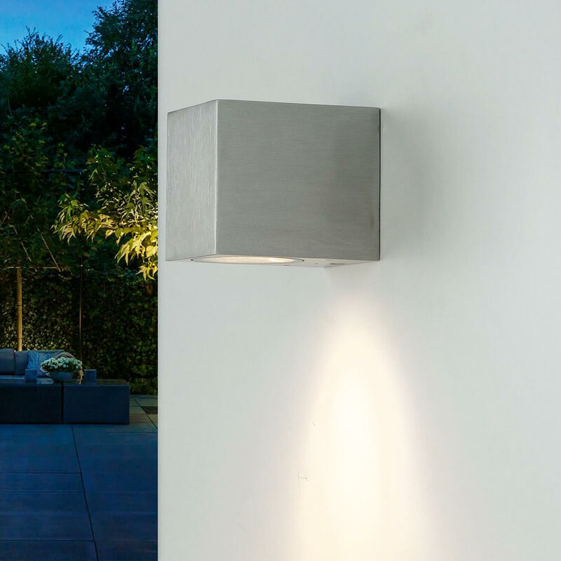 Image of Licht-erlebnisse - Lampada da parete per esterni design Downlight quadrato stile moderno per giardino balcone terrazzo aalborg - Argento