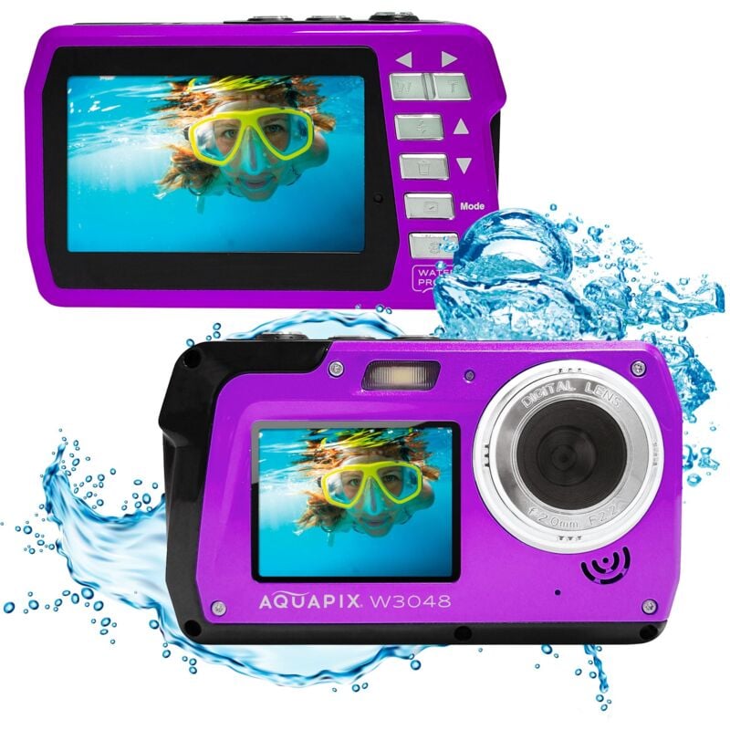 W3048 Edge violet - Appareil photo sous-marin, double affichage dede 48 mp - Easypix