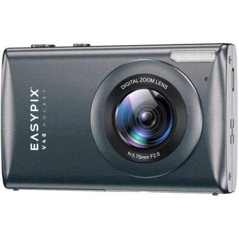 Easypix V48 Fotocamera digitale compatta tascabile, schermo da 2,8", risoluzione  fino a 64 MP, Zoom digitale 18x, antracite