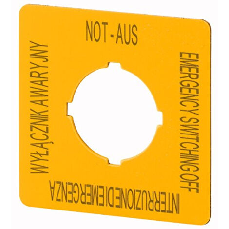 EATON 167642 PLAQUE DE MAINTIEN DE SECOURS, H X B = 50 X 50 MM, JAUNE, PL, EN, DE, IT