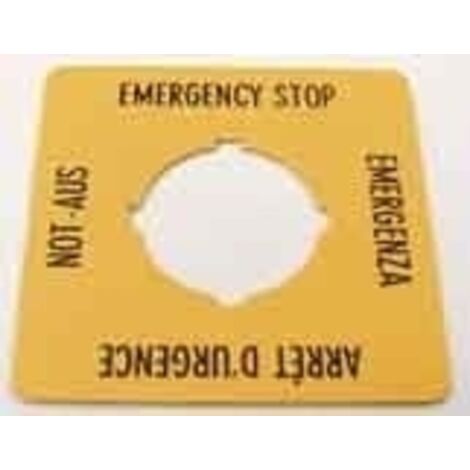 EATON 216484 SCHILD, ARRESTO DI EMERGENZA, GIALLO, H X B = 50 X 50 MM, 4 LINGUE, DE, EN, FR, IT
