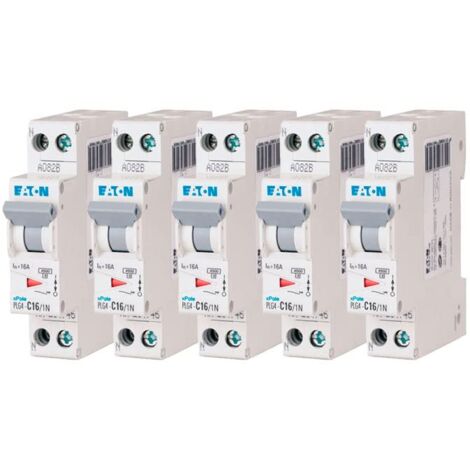 EATON 264746 PLG4-C16/1N - DISJONTTORE MODULARE PH/N - Bianco - MANETTA GRIGIO - 1P+N / 16A - Curva C - Connessione a vite - 5 interruttori