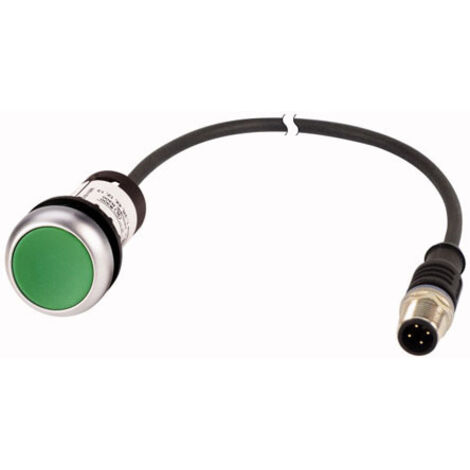 Eaton Bouton-poussoir, plat, momentané, 1 S, Câble (noir) avec connecteur M12A, 4 pôles, 0,5 m, vert, non marqué, bague frontale titane, 181632