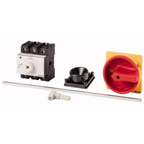 Eaton Interrupteur principal, P3, 63 A, montage intermédiaire, 3 pôles, fonction ARRÊT D'URGENCE, avec poignée rotative rouge et couronne de blocage jaune, verrouillable en position 0, avec arbre méta