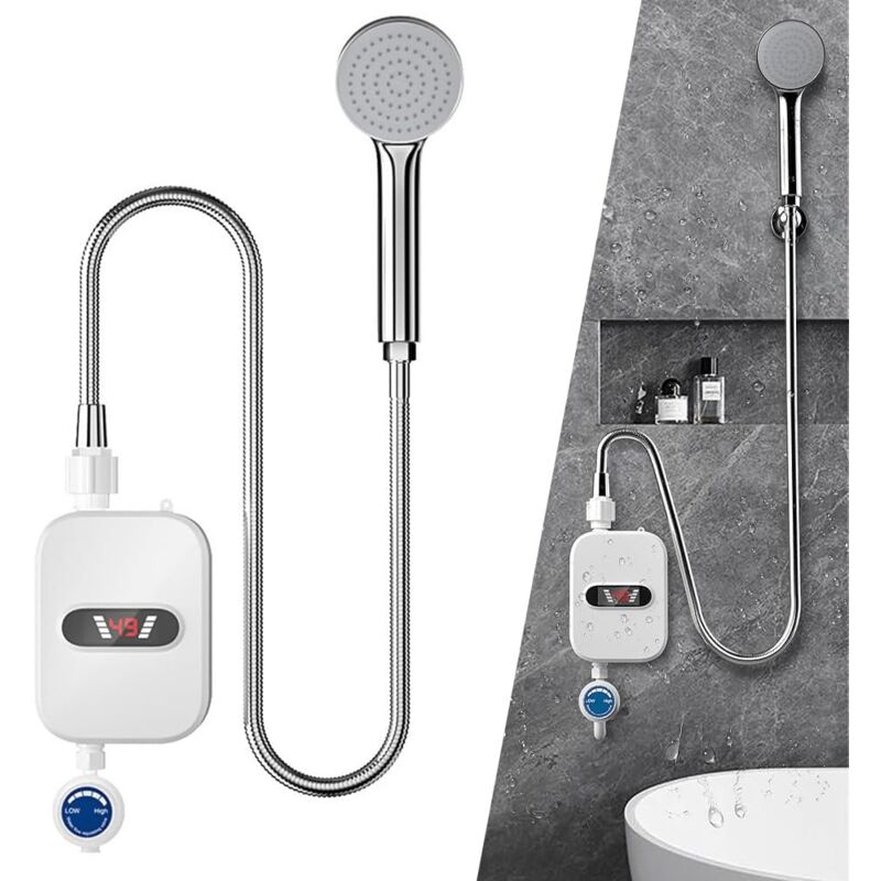 Eau Instantané Electrique, 220V 3500W Chauffe-Eau éLectrique Instantané avec Affichage LED, Mini Chauffe Eau Instantané avec Pommeau de Douche et