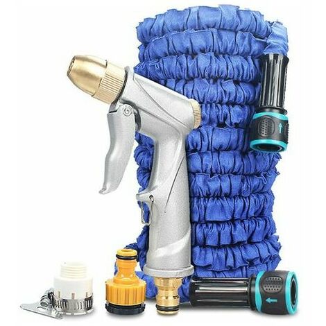(Eau passée) Pistolet d'arrosage 1 tuyau d'arrosage 7,5 mètres système d'adaptateur d'arrosage tuyau d'eau extensible pieds d'arrosage de jardin 2,5 mètres 3 fois extensible