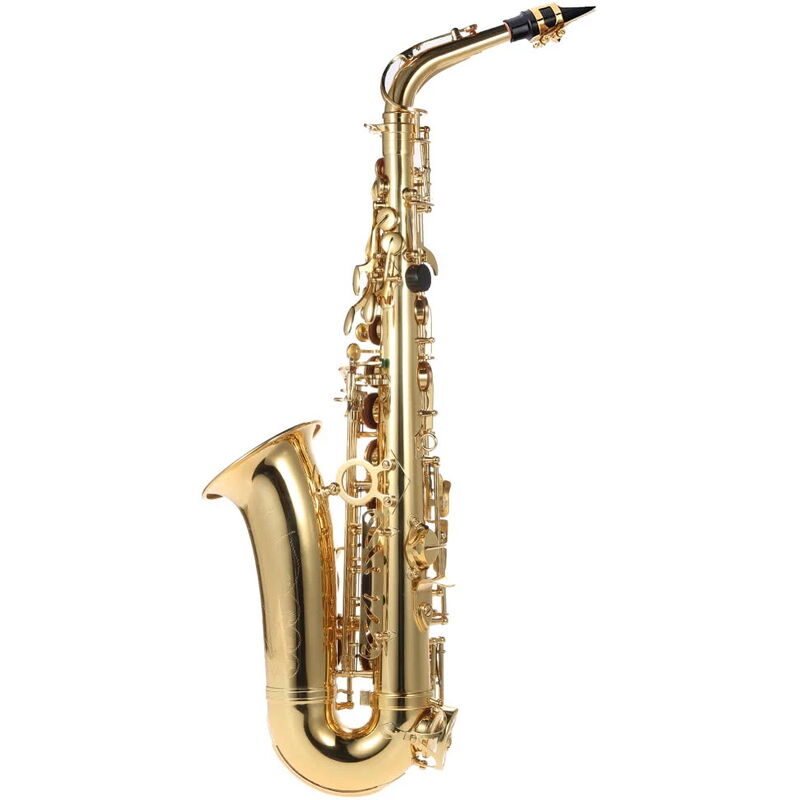 

Eb Saxofon alto Laton Lacado Dorado Mi saxo plano 802 Tipo de llave Instrumento de viento de madera con cepillo de limpieza Guantes de tela Correa