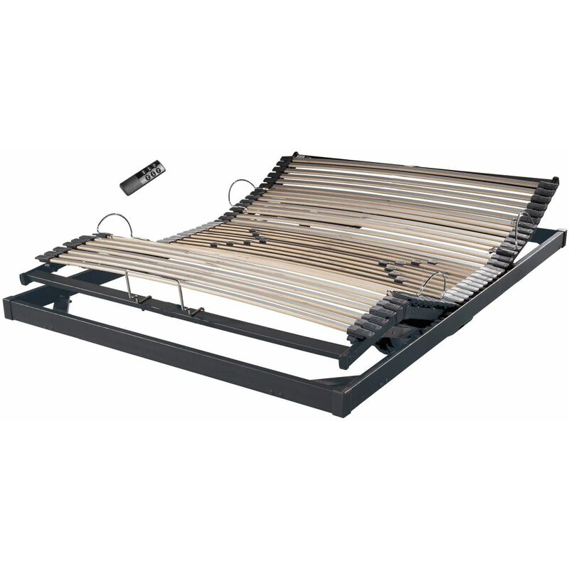 Sommier électrique S50 Mono-Lattes bois-Réglage fermeté zone lombaires-120x190-Gris