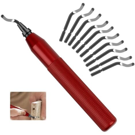 Ebavureur Outil D'ébavurage rouge,Burr Remover avec 10 Lames,360 ° Rotatif Ébavureur,Ébavureur pour impression 3d, Resine Epoxy, Aluminium, Cuivre Acier Métal et Plastique