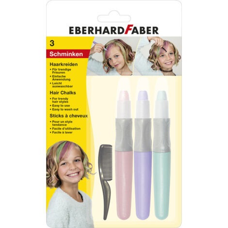 Eberhard Faber 579202 - Gesso per capelli per bambini, 3 colori pastello, con pettine, facile da lavare