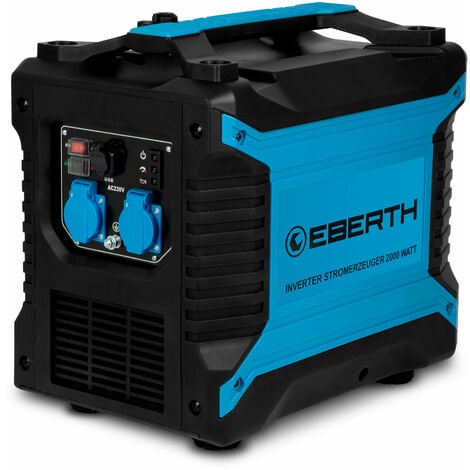 EBERTH 2000 Watt Inverter Stromerzeuger leise, Notstromaggregat mit 3 PS Benzinmotor, 4-Takt, Stromgenerator mit 2x 230V und 2x USB Anschluss, Invertertechnik für Strom ohne Spannungsspitzen